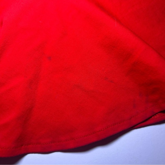 Bebe Red Black Peplum Top Mesh Front Women’s Size Large Business Casual - Picture 6 of 8